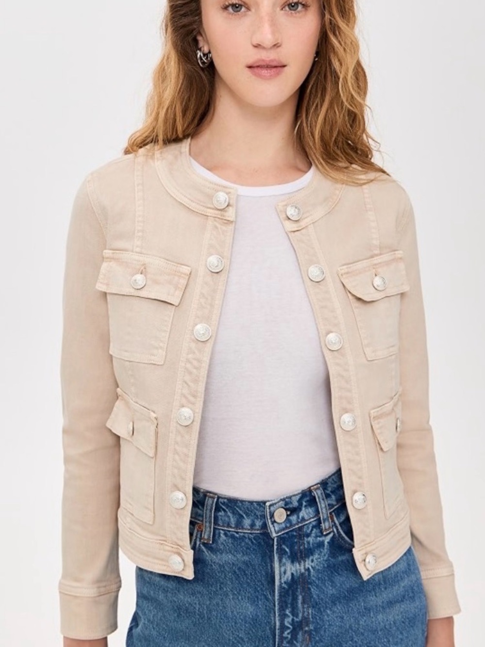 L’Agence Classic Button-Front Cream Jacket